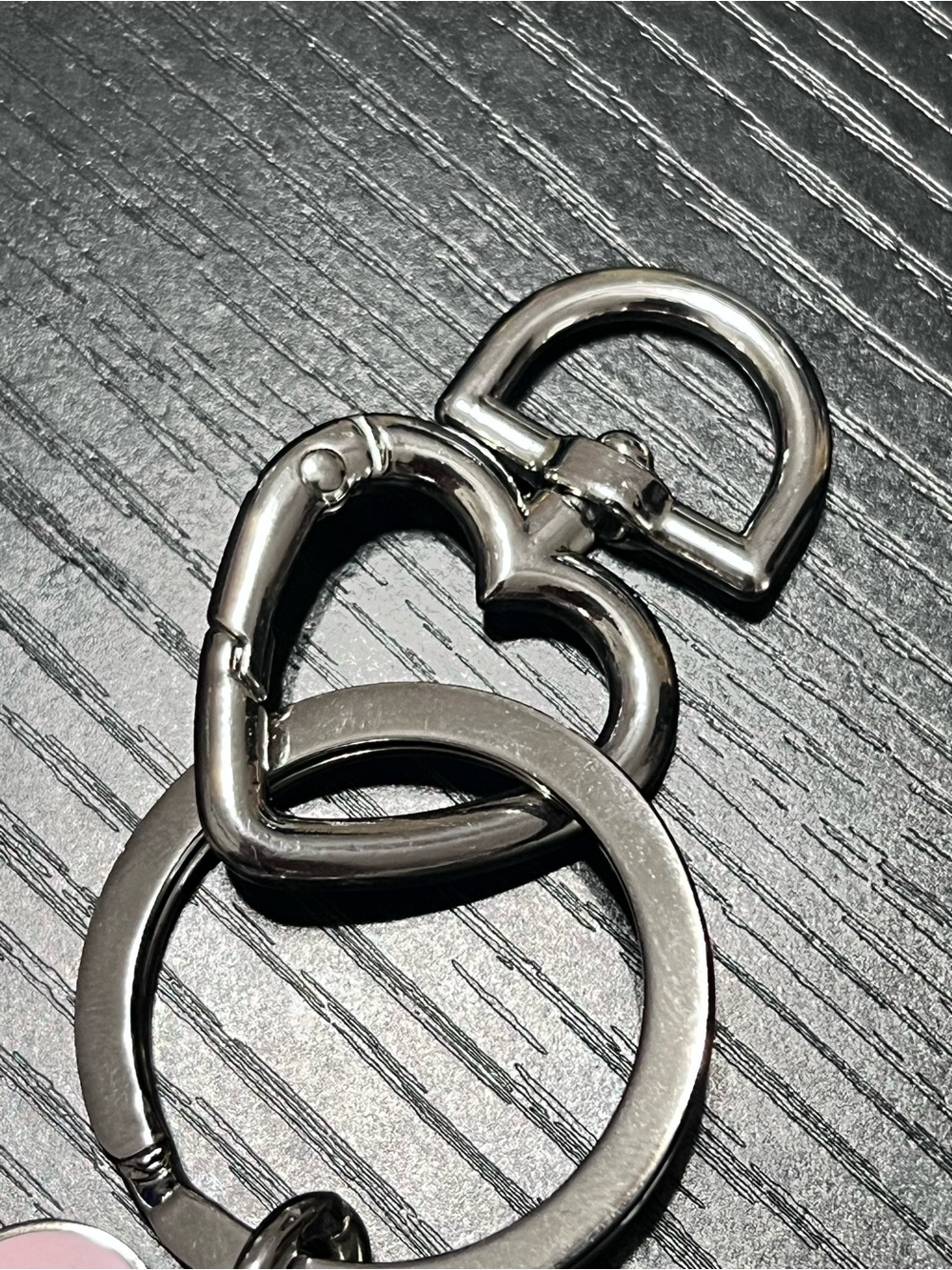 COACH Silver Heart Charm Keychain with Bright Pink & Light Pink Accents - Picture 4 of 4